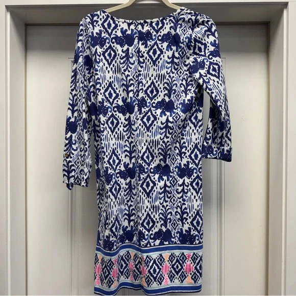 Lilly Pulitzer Ocean Ridge Dress  "Tons of Fun" Elephant Print Blue and White - Picture 12 of 14